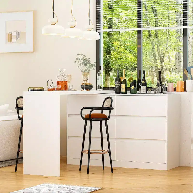 Drehbares/ausziehbares Smart-Buffet-Sideboard mit 6 Schubladen, verlängerter Tischplatte, rutschfester Matte, drehbarem Esstisch und Kücheninsel-Speisekammer