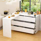 Drehbares/ausziehbares Smart-Buffet-Sideboard mit 6 Schubladen, verlängerter Tischplatte, rutschfester Matte, drehbarem Esstisch und Kücheninsel-Speisekammer