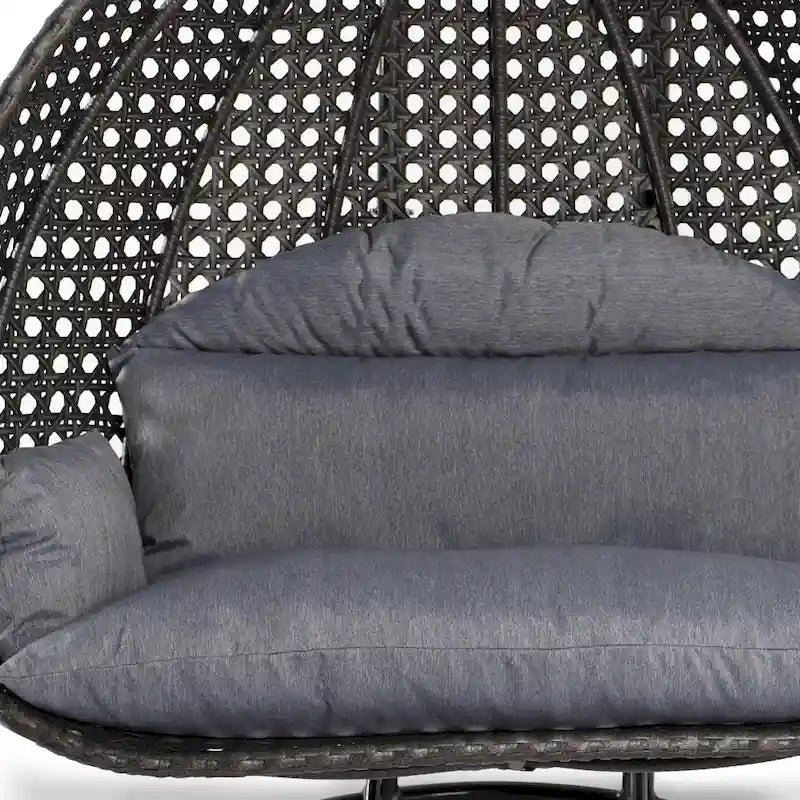 Poltrona sospesa a uovo LeisureMod per 2 persone con supporto - Altalena da patio in rattan intrecciato per esterni/interni, chaise longue con cuscini