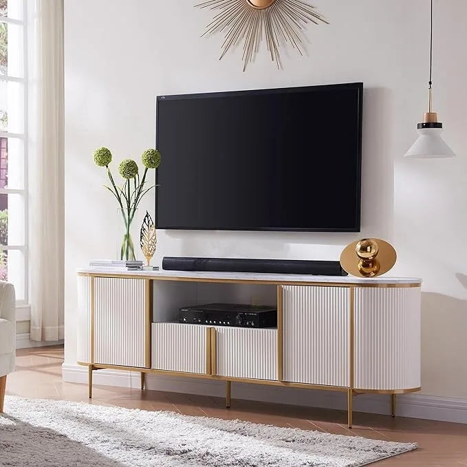 Mobile TV moderno di lusso, centro d'intrattenimento, con piano effetto marmo