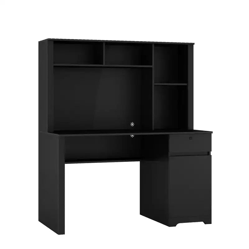 Moderne computerbureau van 51,18 inch met opzetkast en boekenkast, kantoorbureau met veel opbergruimte, schrijf bureau voor studeerkamer en leesruimte