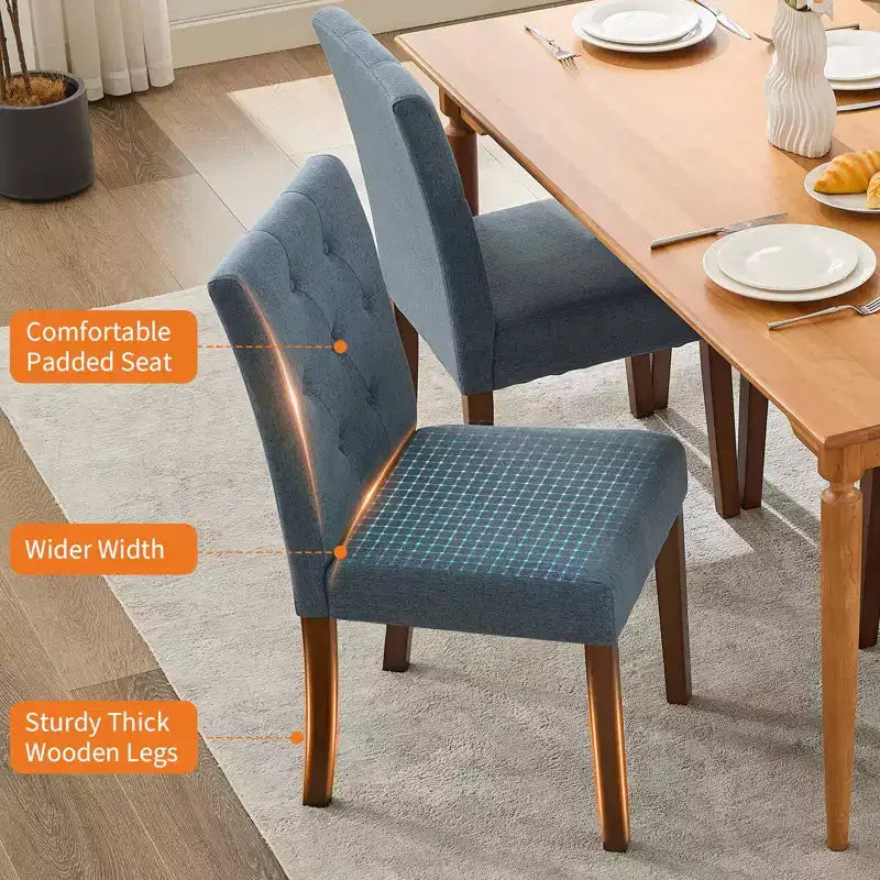 Parsons-eetkamerstoelen met knopen en capitonnering, set van 6 / 4 – gestoffeerde keukenstoelen met houten poten en gewatteerde zittingen – meubels voor woonkamer en keuken