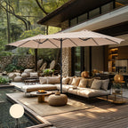 MAISON ARTS dubbele parasol voor terras, 15 ft, extra groot, tweepersoons, inclusief voet