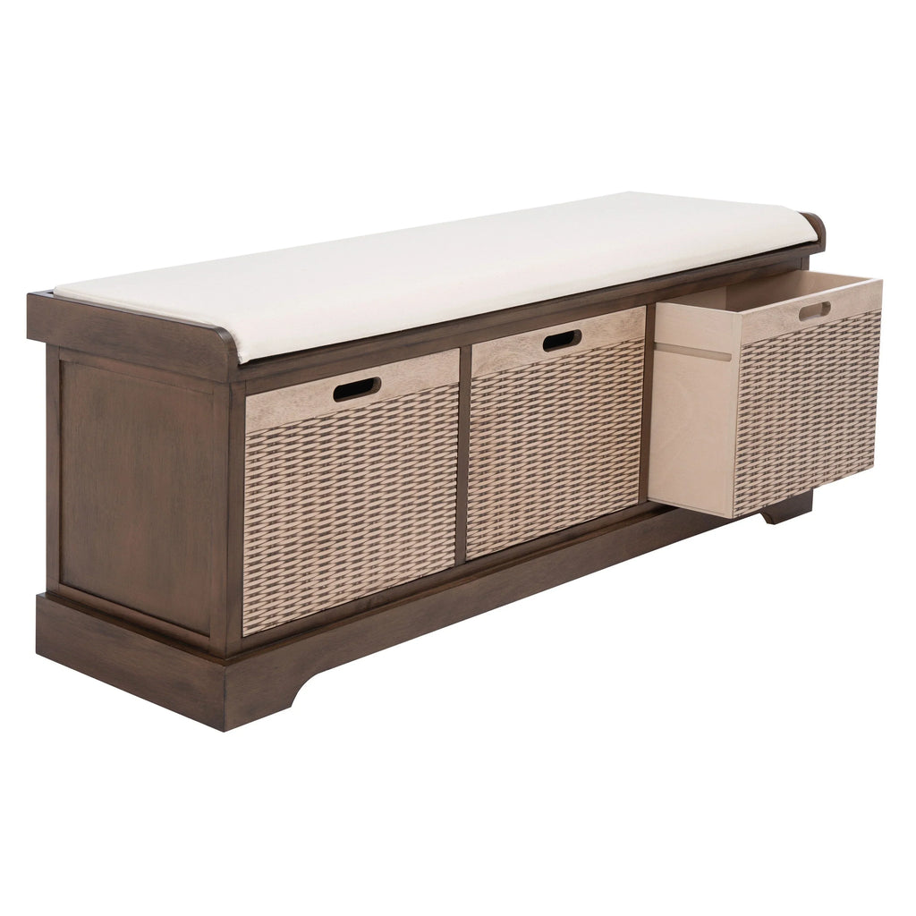 SAFAVIEH Fiorello 3-Drawer with Cushion Storage Bench - 47.3 W x 15 L x 19 H - 47Wx15Dx19H