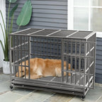 BOSSIN 48/38 inch Heavy Duty Indestructible Dog Crate, Escape Proof Dog Cage Kennel with Lockable Wheels