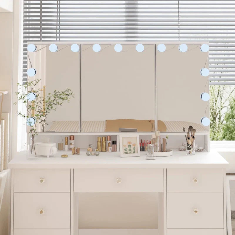 Luxuriöser LED-Schminktisch mit 9 Schubladen, eleganter Schminkplatz