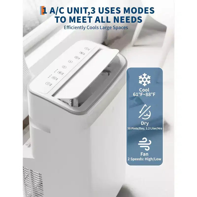 Climatizzatore portatile da 15.000 BTU, unità AC portatile 3 in 1 con deumidificatore e ventilatore, modalità Sleep, telecomando e pannello LED, raffredda 850 piedi quadrati, silenzioso
