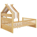 Letto a casetta in legno ModernLuxe per letto singolo/matrimoniale con testiera contenitore, struttura letto per bambini in pino massello con sponde di sicurezza