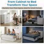 Mjkone Queen Size Convertible Murphy Cabinet Bed with Mattress, USB Charging, Storage Drawers
