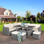Costway 7-delige eethoek voor de patio van rotan, modulaire bank, fauteuil en voetenbank - Bekijk de details