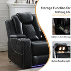 Elektrisch verstellbares Sofa mit kabellosem Ladegerät, Leselampe für das Wohnzimmer, Kunstleder, LED-Beleuchtung, AC-/USB-Anschluss und Getränkehalter, Schwarz