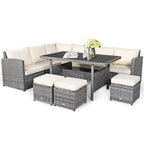 Costway 7-delige eethoek voor de patio van rotan, modulaire bank, fauteuil en voetenbank - Bekijk de details