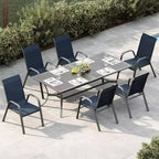 Terrasstoelen, stapelbare buiteneetkamerstoelen, set van 4/6, lichtgewicht weerbestendige textilene tuinstoelen met armleuningen voor achtertuin en zwembadterras