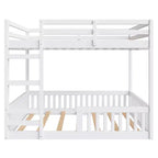 Full over Full Wooden Bunk Bed with Ladder and Guardrails, Low Floor Full Size Bunk Beds with Slats Support