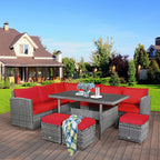Costway 7-delige eethoek voor de patio van rotan, modulaire bank, fauteuil en voetenbank - Bekijk de details