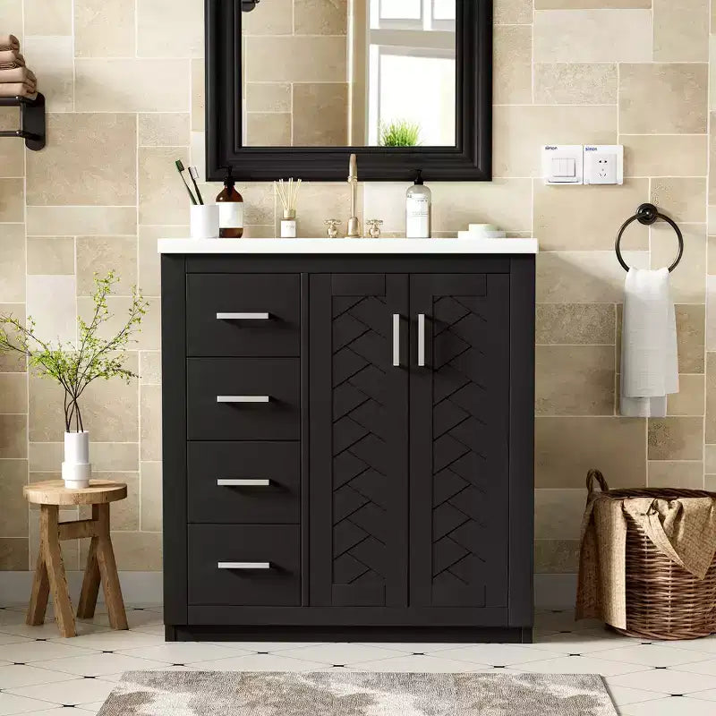 Mobile bagno da 30" con lavabo singolo, armadietto e 3 cassetti – Nero / Blu / Verde / Indaco / Bianco