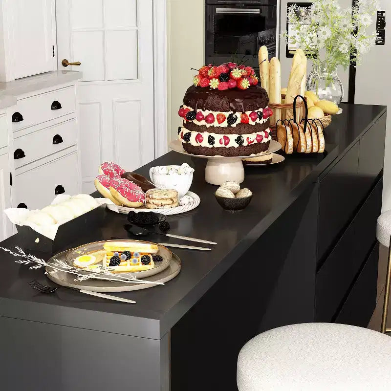 Drehbares/ausziehbares Smart-Buffet-Sideboard mit 6 Schubladen, verlängerter Tischplatte, rutschfester Matte, drehbarem Esstisch und Kücheninsel-Speisekammer