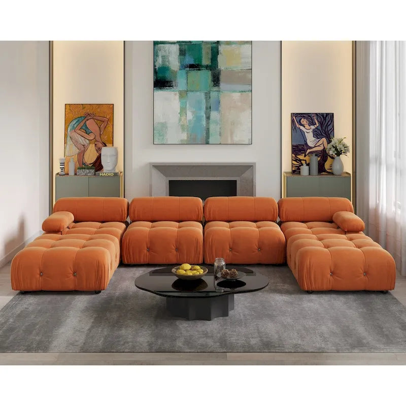 138' umbaubares modulares Ecksofa, U-förmige minimalistische Samtsofas