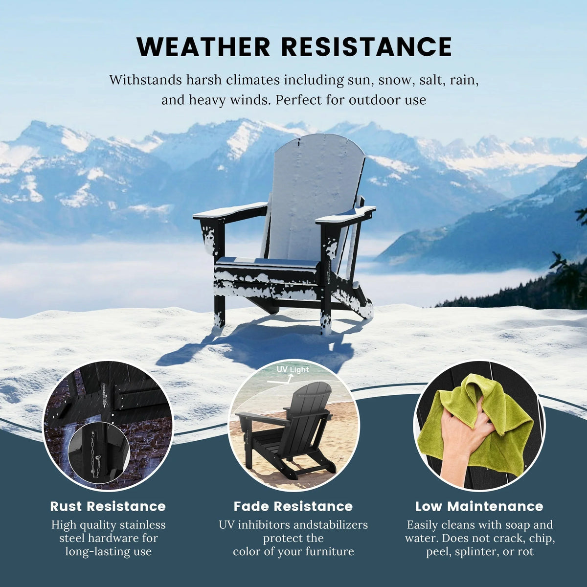 Polytrends Laguna Adirondack stolica za vanjsku terasu, otporna na izbljeđivanje i sve vremenske uvjete, sklopiva