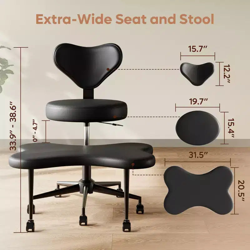 Pinmoco ergonomska uredska stolica s prekriženim nogama, podesiva meditacijska stolica, okretanje za 360°, lumbalna potpora, radna i uredska stolica, ADHD stolica