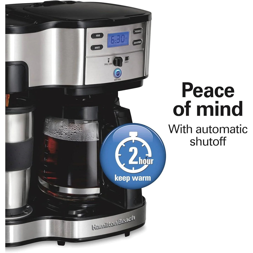 2-Way 12-Cup Coffee Maker & Single Serve, Glass Carafe, Auto Pause & Pour, Black