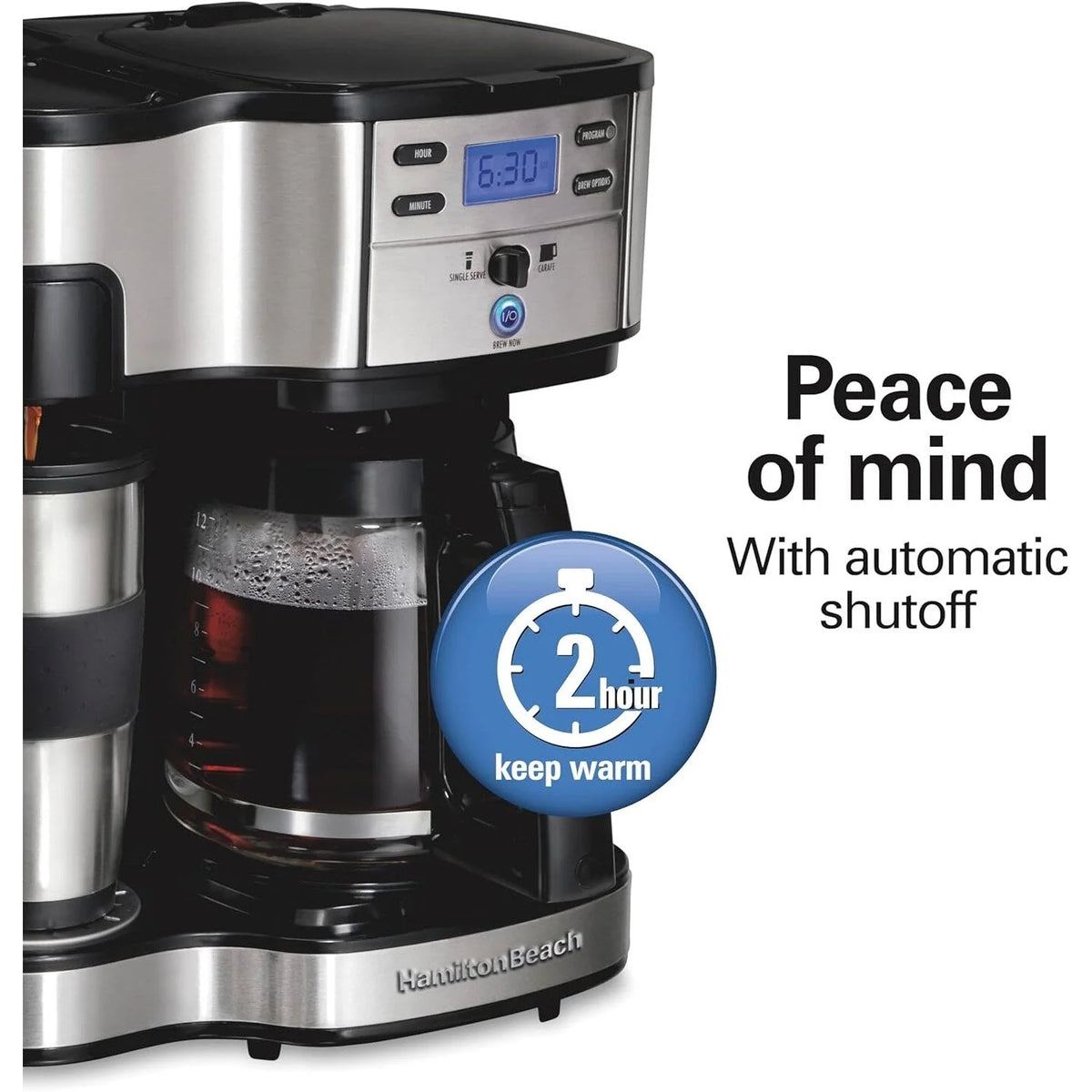 Kafè maker 2-Way ta’ 12-il tazza u single serve, buqar tal-ħġieġ, waqfien u tferriment awtomatiċi, iswed