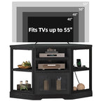 Mobile TV angolare in stile farmhouse, centro d'intrattenimento e consolle multimediale per TV fino a 55" con presa di corrente
