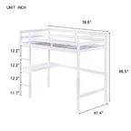 Okak Minimalism Loft Bed with Ladder, Rubber Wood Twin Loft Bed with Safety Guardrail and Build-In Desk, Bed Frames for Kids, Teenagers