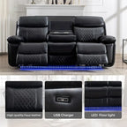 Elektrisch verstellbares Sofa mit kabellosem Ladegerät, Leselicht, LED-Beleuchtung für das Wohnzimmer, Kunstleder, AC-/USB-Anschluss, Getränkehalter, Schwarz