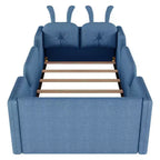 Whisen Twin Platform Bed, Kids Floor Upholstered Bed Frame with Rabbit Cushion, Removable Side Rails