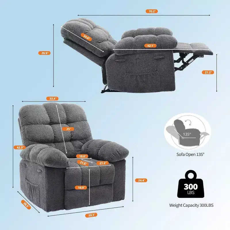 Ručni naslonjač, ergonomski naslonjač od prozračne tkanine s bočnim džepovima, jednokrevetna sofa, prikladna za dnevni boravak ili spavaću sobu