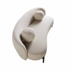 Divano curvo a 3 posti con cuscini sferici, misto lino beige