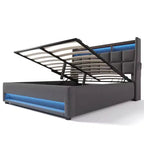 Letto matrimoniale queen size con contenitore idraulico, LED, USB, testiera imbottita, senza rete a doghe, facile da montare