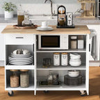 Isola da cucina con piano di lavoro pieghevole, carrello portaoggetti da cucina con ripiano estraibile, portasciugamani e cassetto, ruote girevoli