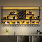 Rectangular Black Metal Wall-Mounted Wine Bottle Rack