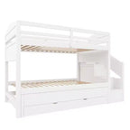 Whisen Twin XL Bunk Bed Frame with Trundle, Bunk Bed with Storage, Bunk Bed with Solid Wood, Storage Staircase, Wardrobe, 3Drawer, for Kids