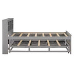 Platform Bed with Trundle and Drawers, Storage Platform Bed with USB, Wood Platform Bed with Bookcase