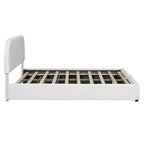 Queen Size Upholstered Bed with Lift-Up Storage - White