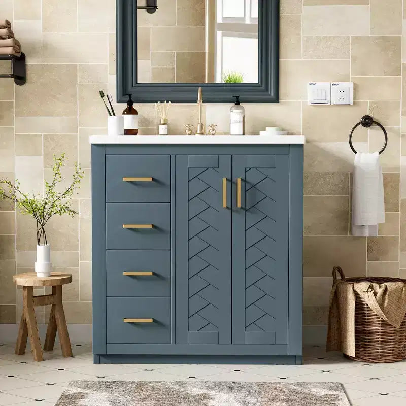 Mobile bagno da 30" con lavabo singolo, armadietto e 3 cassetti – Nero / Blu / Verde / Indaco / Bianco