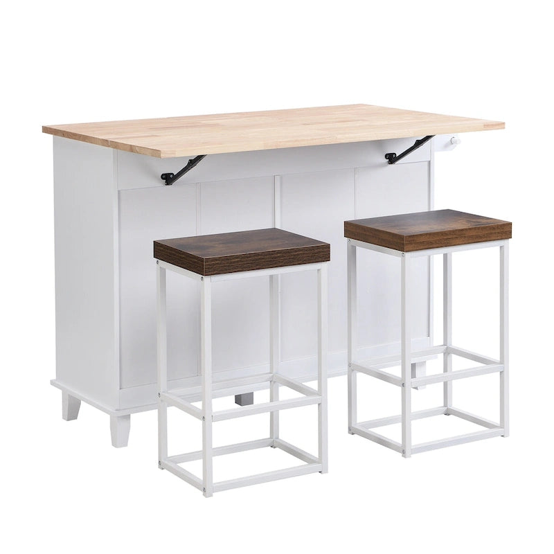 TOPMAX keukeneilandset met uitklapbaar blad en 2 zitplaatsen, eetkamertafelset met verstelbare plank, laden en handdoekrek