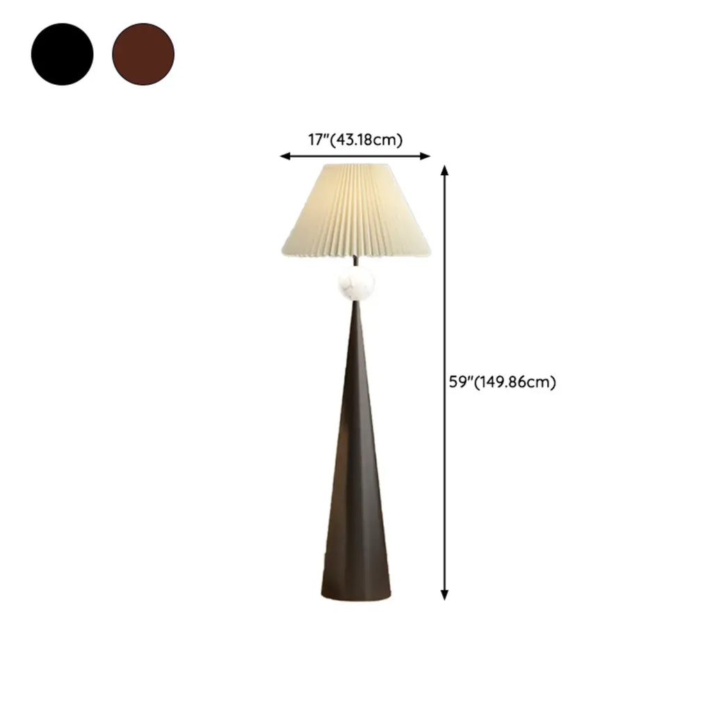 Moderne konisch zulaufende Metall-Stehlampe mit Stoffschirm
