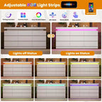 9 Drawer Dresser for Bedroom, Chest of Drawers with Charging Station & LED Lights, Double Wooden Closet Storage Cabinet, Modern Dresser TV Stand