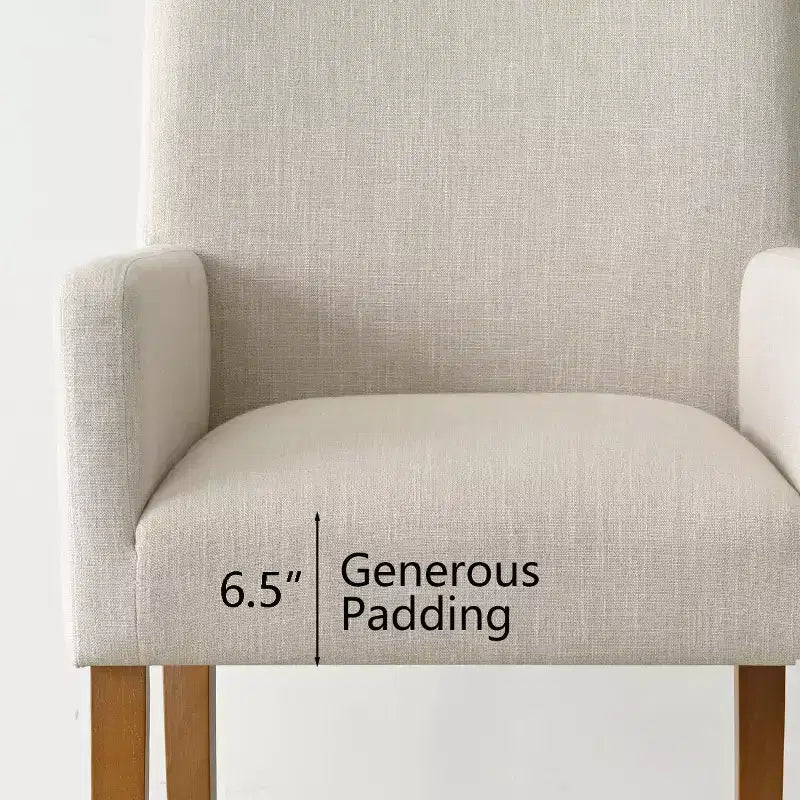 Set van 6 gestoffeerde eetkamerstoelen met armleuningen, moderne linnen fauteuils met houten poten, accentstoelen voor eetkamer en woonkamer - Panipeachy