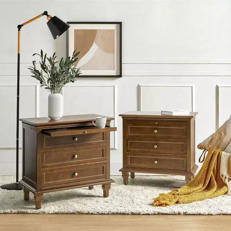 Comodino Giorgio con 3 cassetti e prese integrate, set da 2|HULALA HOME
