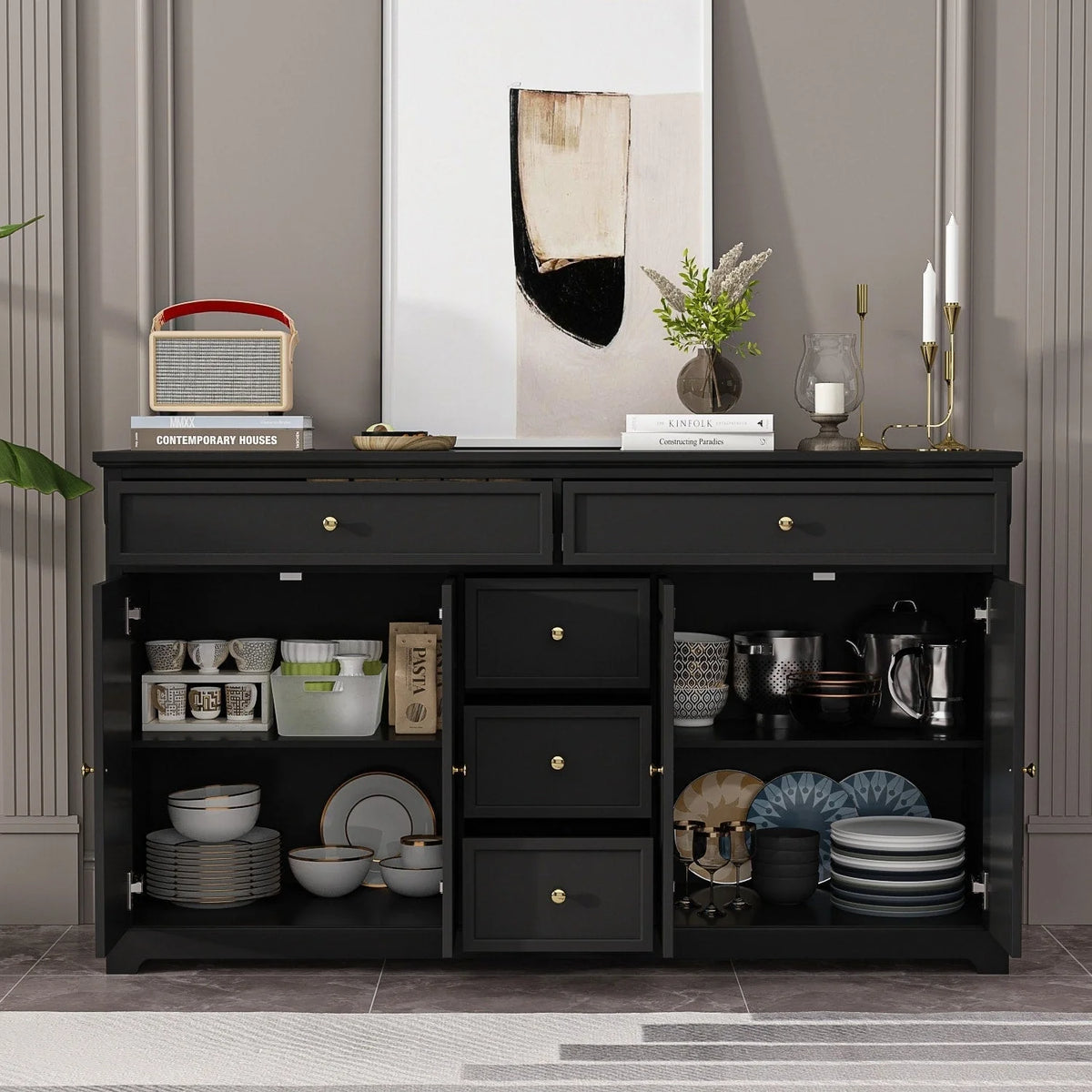 59,1' Sideboard-Buffet in Weiß, Mid-Century-Modern, zeitgemäß lackiert