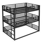 Dreifach-Etagenbett, Metall-Etagenbett in voller Größe mit Sicherheitsgeländern, robustes Etagenbett mit geräuschreduziertem Design, Schwarz