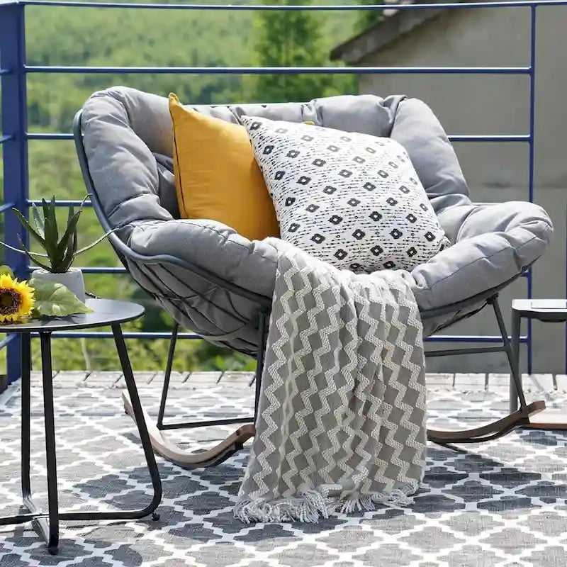 Sedia a dondolo gigante da esterno, poltrona a uovo freestyle per interni ed esterni con cuscino, poltrona lounge moderna imbottita per giardino e cortile