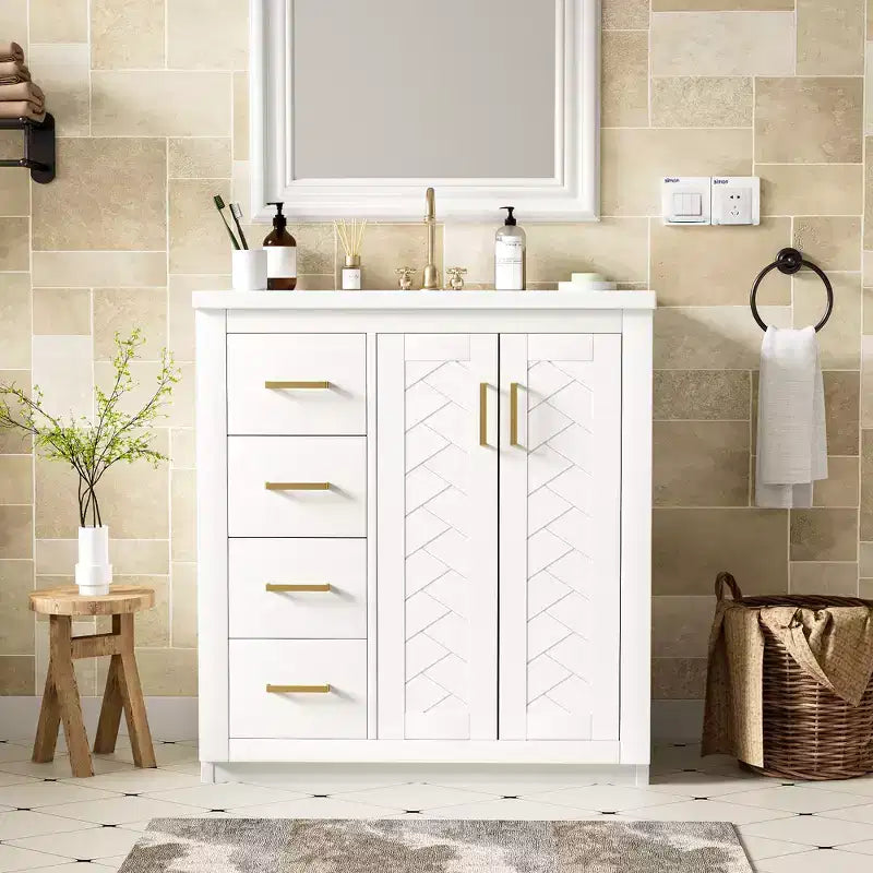Mobile bagno da 30" con lavabo singolo, armadietto e 3 cassetti – Nero / Blu / Verde / Indaco / Bianco