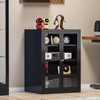 Bekrvio Metall-Mediaschrank, 4-stufiger Stereoschrank mit Glastüren und verstellbaren Einlegeböden, Audio-AV-Rack mit Kabelmanagement