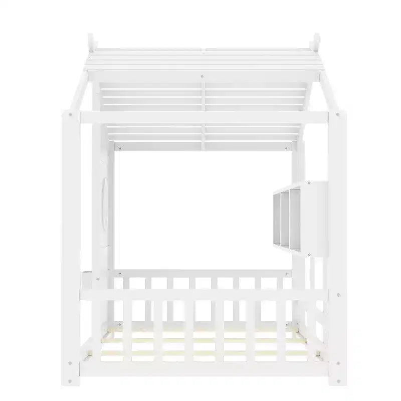 Huisvormig platformbed voor eenpersoonsbed/tweepersoonsbed, peuter-vloerbed, Montessori-kinderbed en speelhuisbed met opbergplank - ModernLuxe